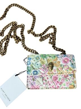 KURT GEIGER New Kensington Couture Micro Crossbody Bag Floral Gold Toned Chain